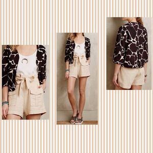 Elevenses Anthropologie Cream Linen Blend High Waisted Vacation Shorts